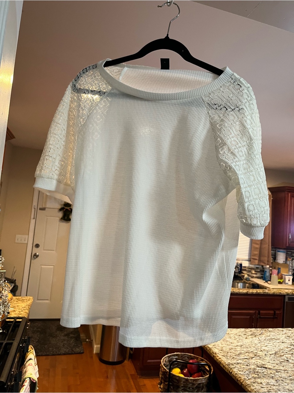 Grawell Women's White Lace Sleeve Knit Top size large new with out tags